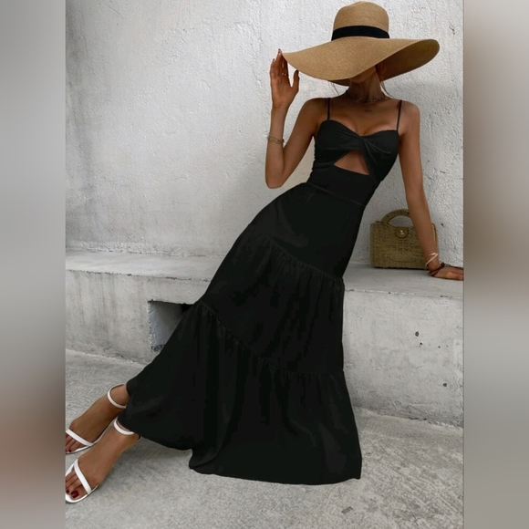 * New Chic Cut Out High Waist Maxi Cami Dress Black - Picture 3 of 8